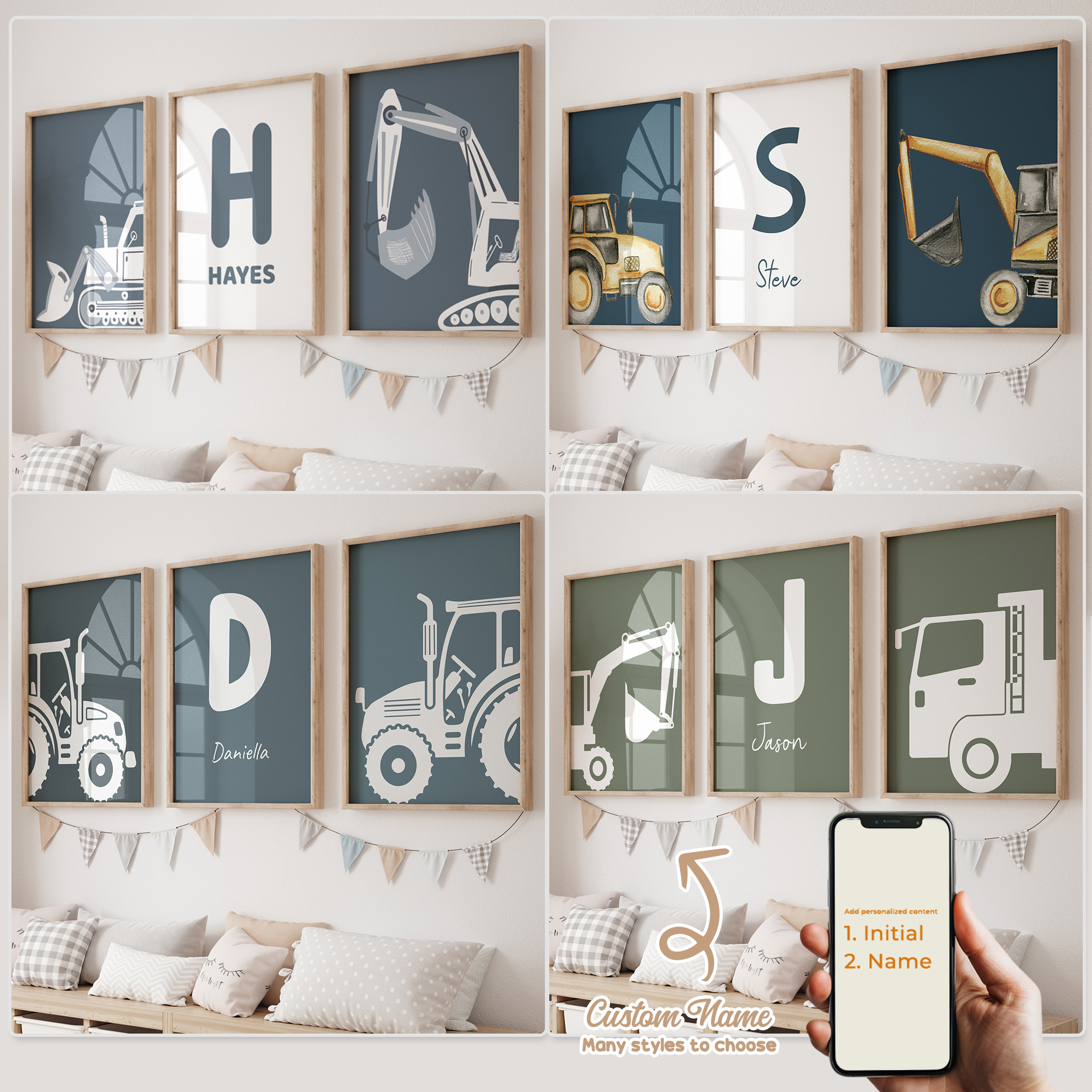 Personalized Name Box - 3pcs Personalized Custom Name Cartoon excavator