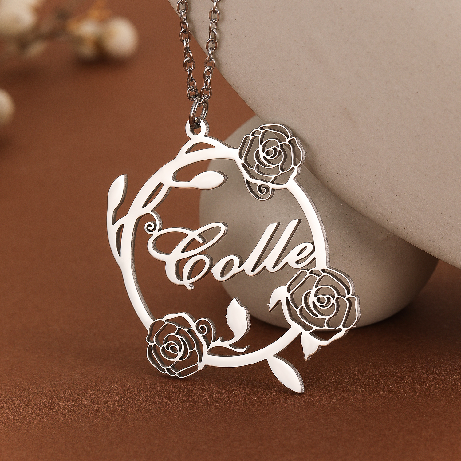 Name Necklace Custom - 1pc Custom Rose Flower Name Necklace