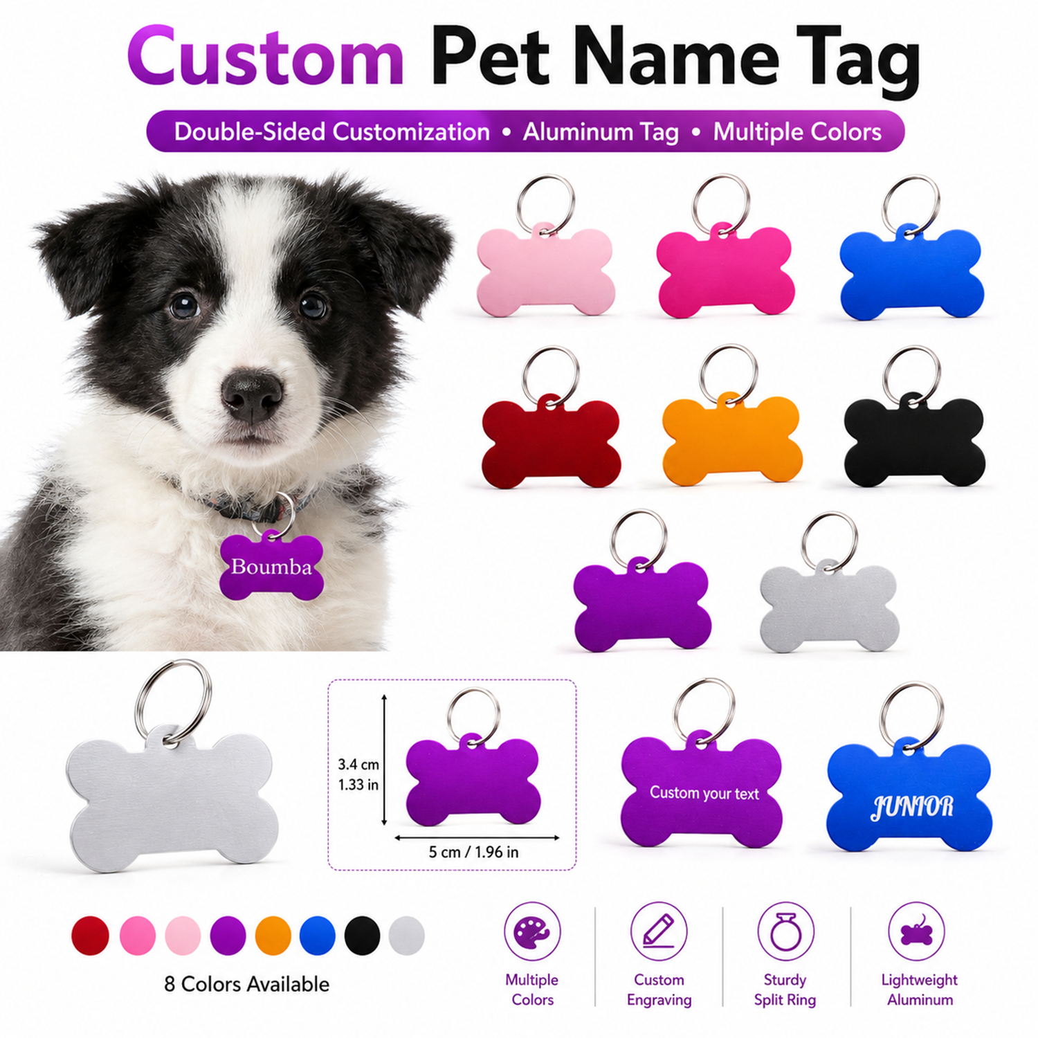 Pet Portrait Custom - Bone Shaped Custom Name Dog Tag