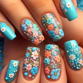 24pcs/set Medium long fake nai - Pressed Flower Art recensie en prijs