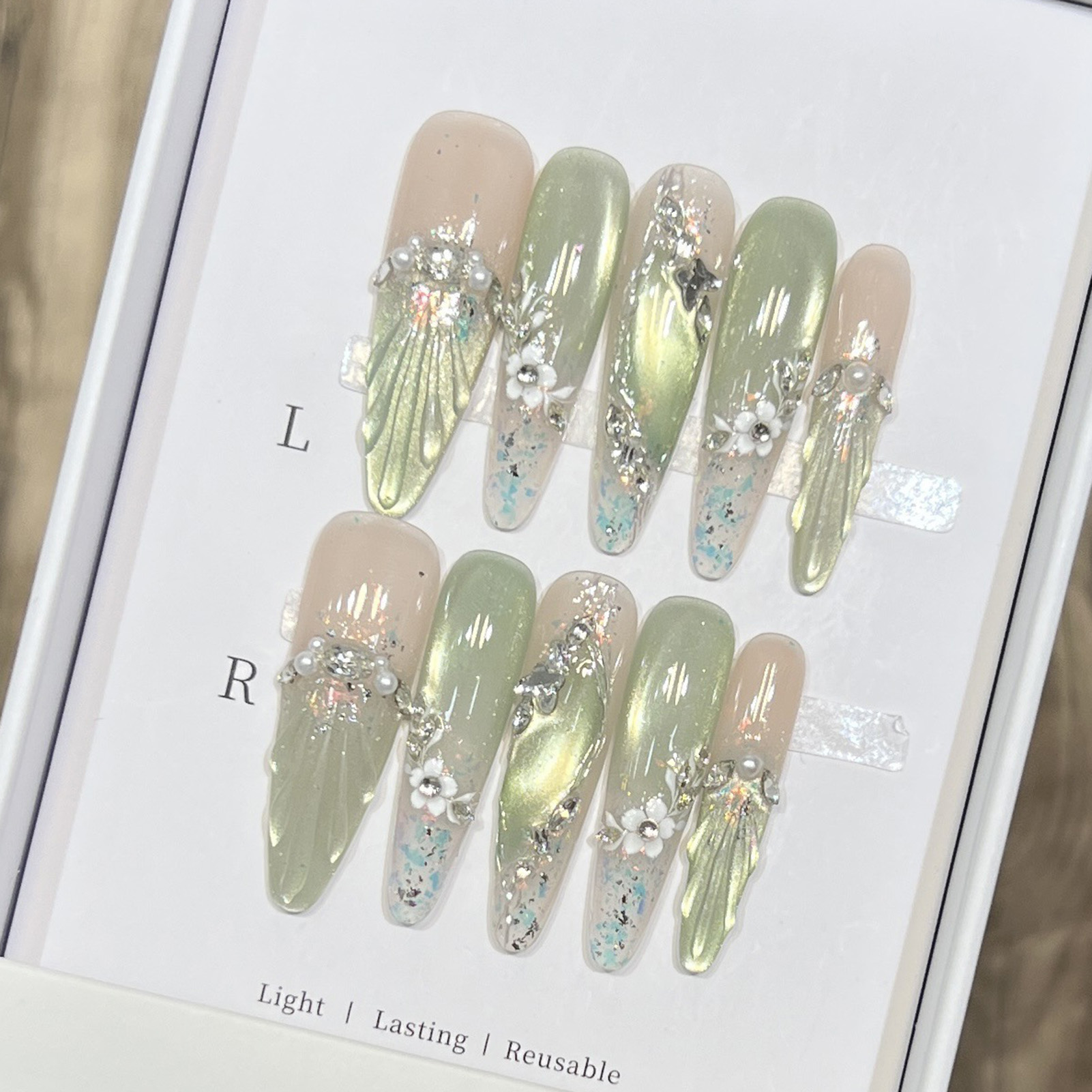 10pcs Long Almond Fake Nails T - Pressed Flower Art recensie en prijs