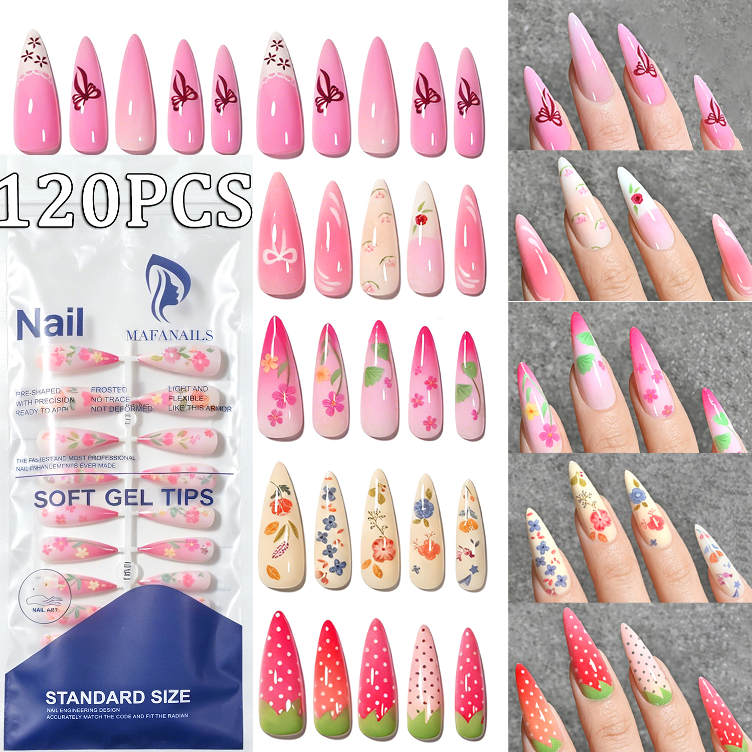 120Pcs Long Almond Press On Na - Pressed Flower Art recensie en prijs