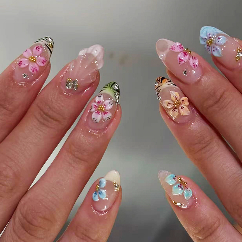 24pcs Almond Press On Nails ti - Pressed Flower Art recensie en prijs