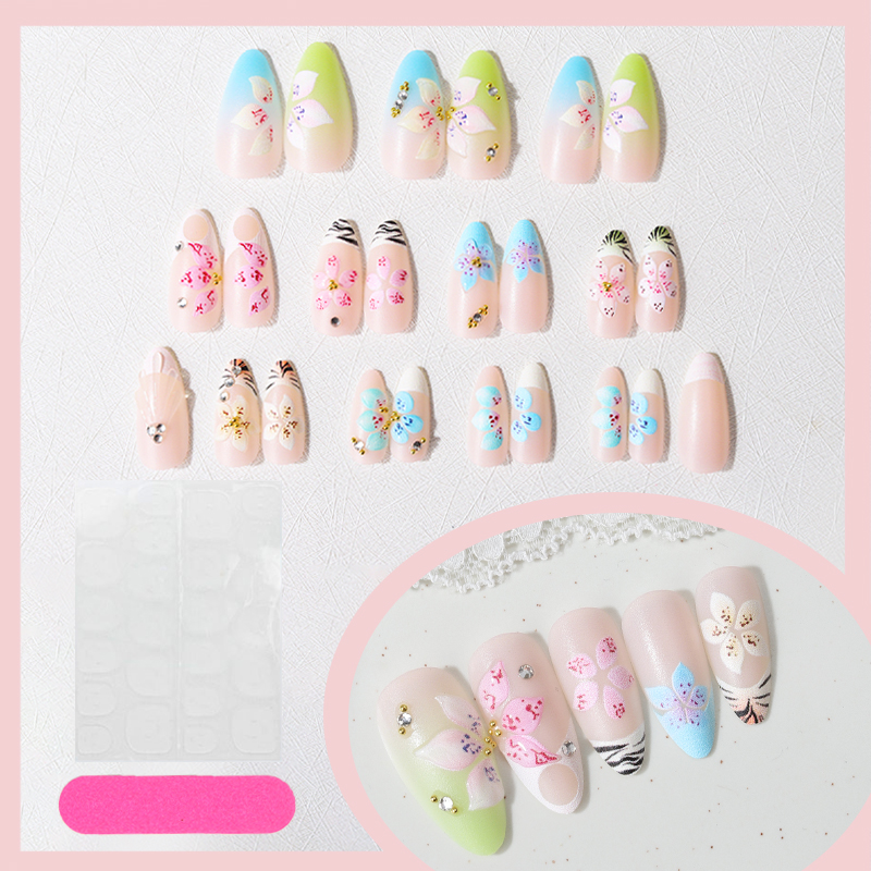 24pcs Almond Press On Nails ti - Pressed Flower Art recensie en prijs