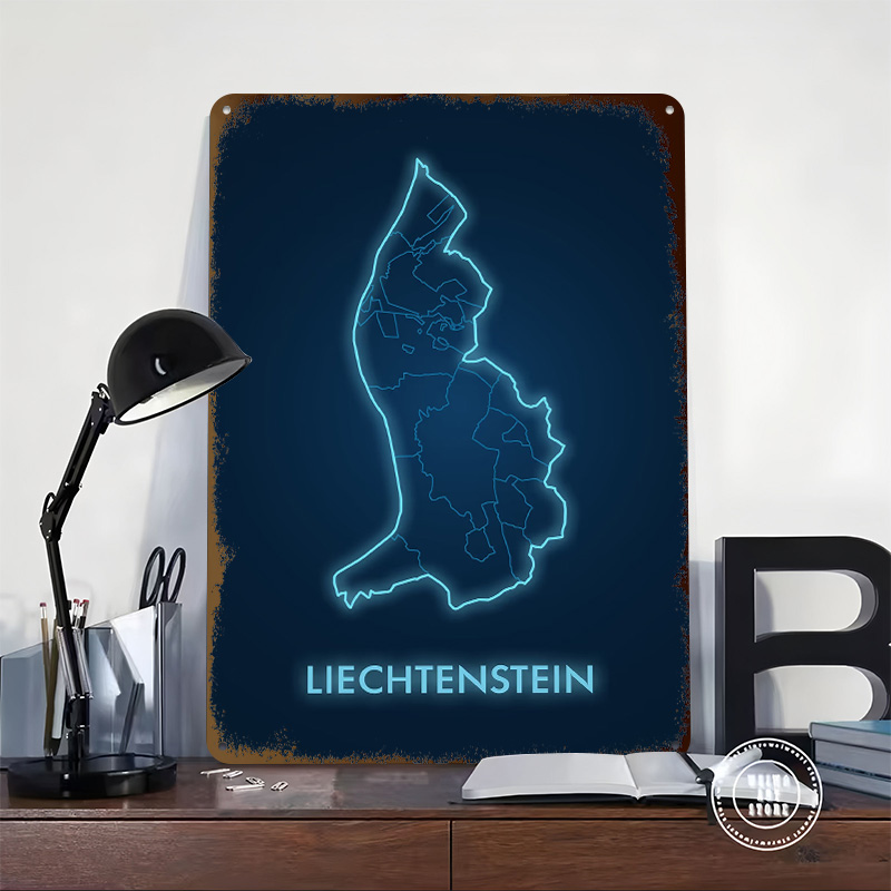 Liechtenstein Map Neon Blue Pr - Custom Map Poster recensie en prijs