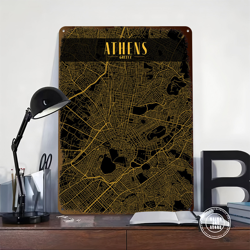 Athens Golden Map Tinplate Pos - Custom Map Poster recensie en prijs