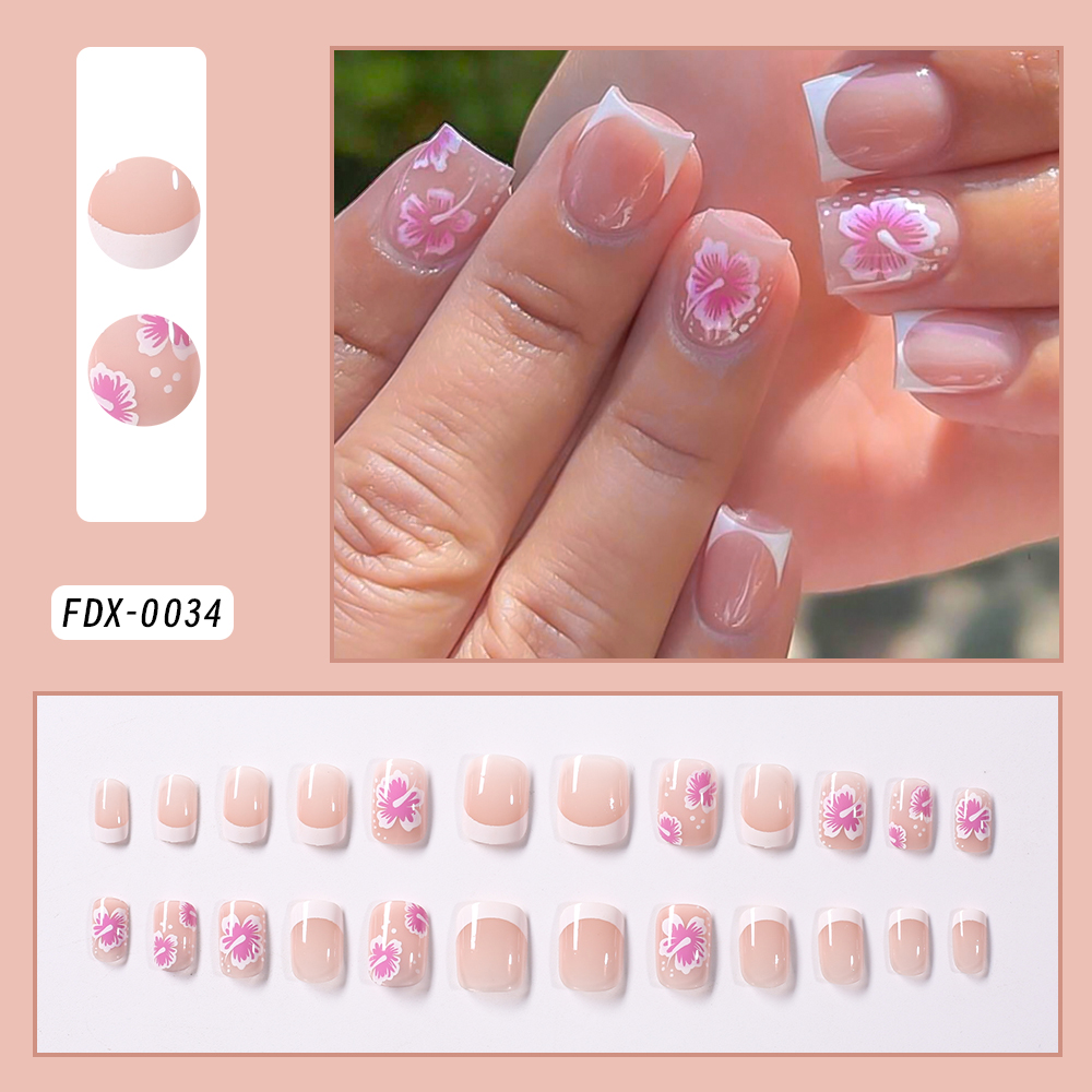 24Pcs French Flower False Nail - Pressed Flower Art recensie en prijs